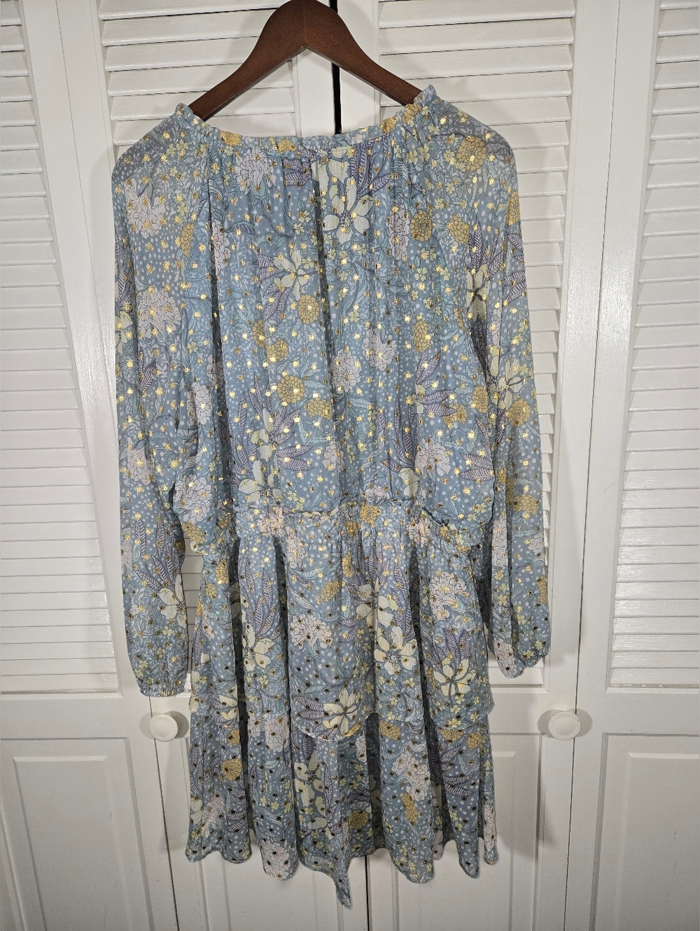 Lauren Conrad Floral Chiffon Ruffle Long Sleeve Boho Metallic Tier Dress XXL - Picture 4 of 4